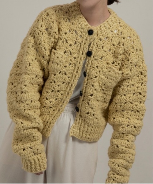 lawgy(ラウジー)の「loose chunky handmade knit cardigan / ルースチャンキーハンドメイドニットカーディガン(カーディガン/ボレロ・レディース・ホワイト/ブルー/イエロー・FREE)」の1枚目の写真