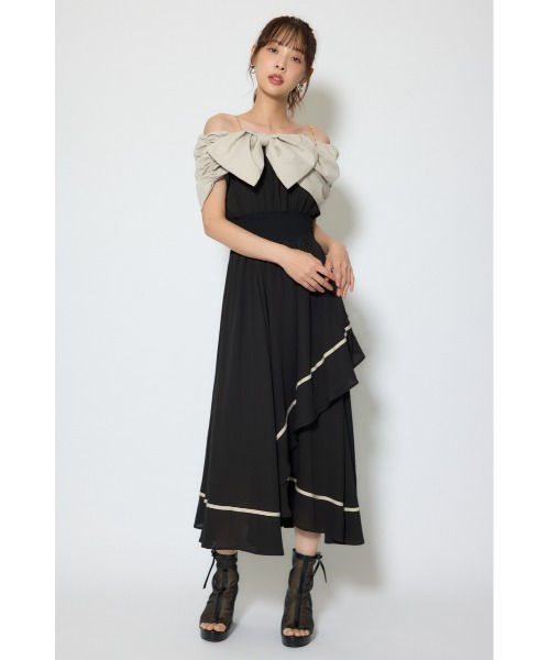 フロントビッグリボンフレアワンピース 春服 夏服（ワンピース