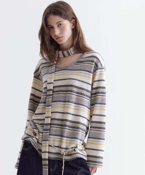 Fano Studios（ファノ ストゥディオズ）の「ストライプ柄 ニットタイ付 ニットトップス FC26S095【Fano Studios】【2026SS】（ニット/セーター・レディース・イエロー系その他/ブルー系その他・L/M/S）」の8枚目の写真