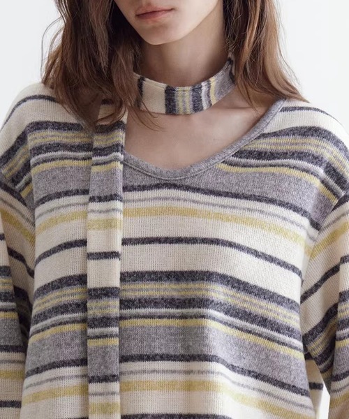 Fano Studios（ファノ ストゥディオズ）の「ストライプ柄 ニットタイ付 ニットトップス FC26S095【Fano Studios】【2026SS】（ニット/セーター・レディース・イエロー系その他/ブルー系その他・L/M/S）」の9枚目の写真