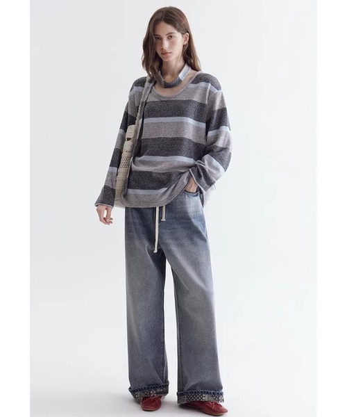 Fano Studios（ファノ ストゥディオズ）の「ストライプ柄 ニットタイ付 ニットトップス FC26S095【Fano Studios】【2026SS】（ニット/セーター・レディース・イエロー系その他/ブルー系その他・L/M/S）」の10枚目の写真