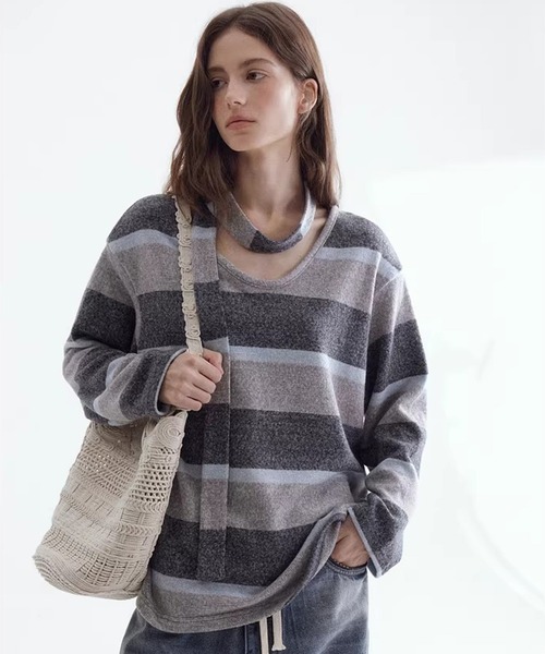 Fano Studios（ファノ ストゥディオズ）の「ストライプ柄 ニットタイ付 ニットトップス FC26S095【Fano Studios】【2026SS】（ニット/セーター・レディース・イエロー系その他/ブルー系その他・L/M/S）」の11枚目の写真