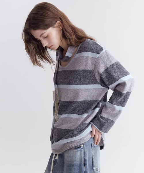 Fano Studios（ファノ ストゥディオズ）の「ストライプ柄 ニットタイ付 ニットトップス FC26S095【Fano Studios】【2026SS】（ニット/セーター・レディース・イエロー系その他/ブルー系その他・L/M/S）」の12枚目の写真