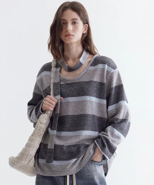 Fano Studios（ファノ ストゥディオズ）の「ストライプ柄 ニットタイ付 ニットトップス FC26S095【Fano Studios】【2026SS】（ニット/セーター・レディース・イエロー系その他/ブルー系その他・L/M/S）」の13枚目の写真