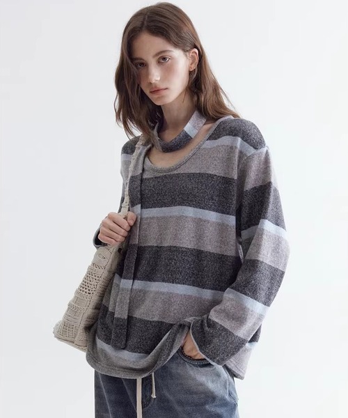 Fano Studios（ファノ ストゥディオズ）の「ストライプ柄 ニットタイ付 ニットトップス FC26S095【Fano Studios】【2026SS】（ニット/セーター・レディース・イエロー系その他/ブルー系その他・L/M/S）」の14枚目の写真