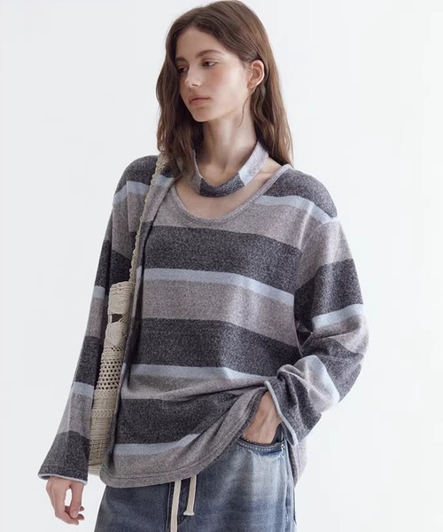 Fano Studios（ファノ ストゥディオズ）の「ストライプ柄 ニットタイ付 ニットトップス FC26S095【Fano Studios】【2026SS】（ニット/セーター・レディース・イエロー系その他/ブルー系その他・L/M/S）」の15枚目の写真