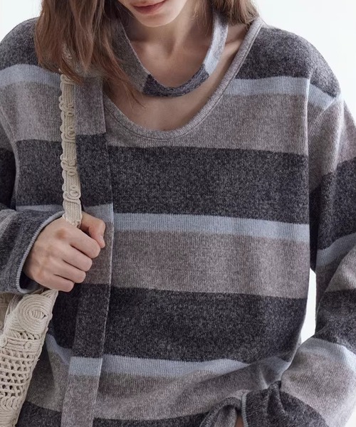 Fano Studios（ファノ ストゥディオズ）の「ストライプ柄 ニットタイ付 ニットトップス FC26S095【Fano Studios】【2026SS】（ニット/セーター・レディース・イエロー系その他/ブルー系その他・L/M/S）」の16枚目の写真