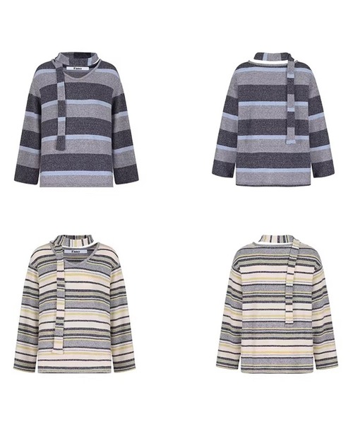Fano Studios（ファノ ストゥディオズ）の「ストライプ柄 ニットタイ付 ニットトップス FC26S095【Fano Studios】【2026SS】（ニット/セーター・レディース・イエロー系その他/ブルー系その他・L/M/S）」の18枚目の写真