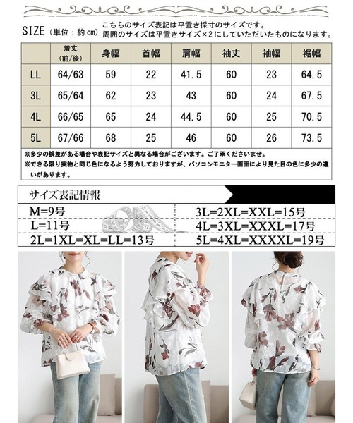 GOLDJAPAN(ゴールドジャパン)の「シアー花柄フリルショルダーブラウス【大きいサイズ対応】(シャツ/ブラウス・レディース・ボルドー/ブルー・LL/3L/4L/5L)」の14枚目の写真