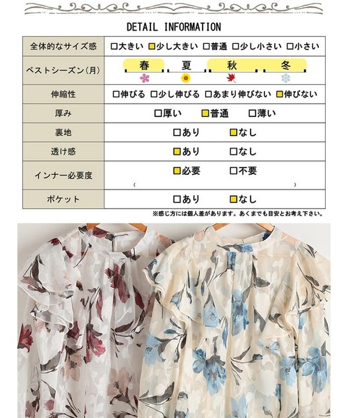 GOLDJAPAN(ゴールドジャパン)の「シアー花柄フリルショルダーブラウス【大きいサイズ対応】(シャツ/ブラウス・レディース・ボルドー/ブルー・LL/3L/4L/5L)」の15枚目の写真