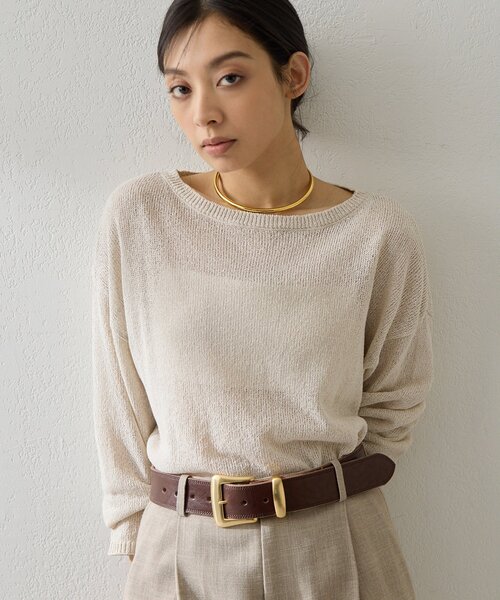 Whim Gazette(ウィムガゼット)の「ボートネックペーパーヤーンプルオーバー(ニット/セーター・レディース・チャコールグレー/ライトベージュ/モカ・FREE)」の3枚目の写真
