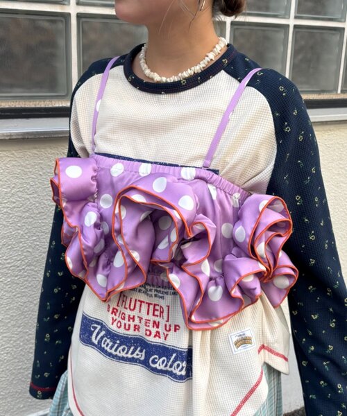 HELLO.SANFRANCISCO（ハローサンフランシスコ）の「【HELLO.SANFRANCISCO/ハローサンフランシスコ】ドット柄フリルビスチェ（キャミソール・レディース・パープル/ブラック/ホワイト・ONE SIZE）」の3枚目の写真
