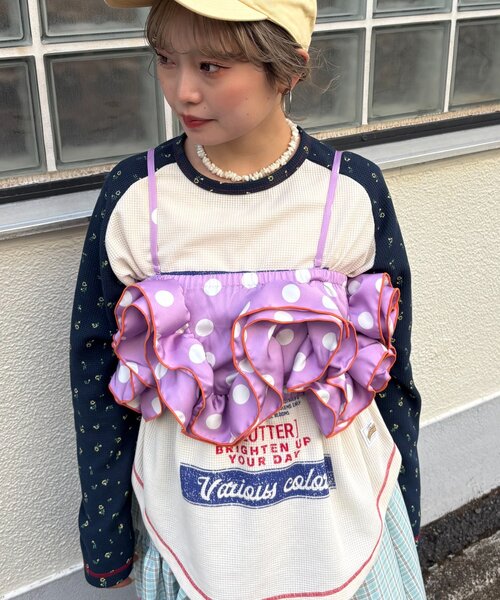 HELLO.SANFRANCISCO（ハローサンフランシスコ）の「【HELLO.SANFRANCISCO/ハローサンフランシスコ】ドット柄フリルビスチェ（キャミソール・レディース・パープル/ブラック/ホワイト・ONE SIZE）」の4枚目の写真