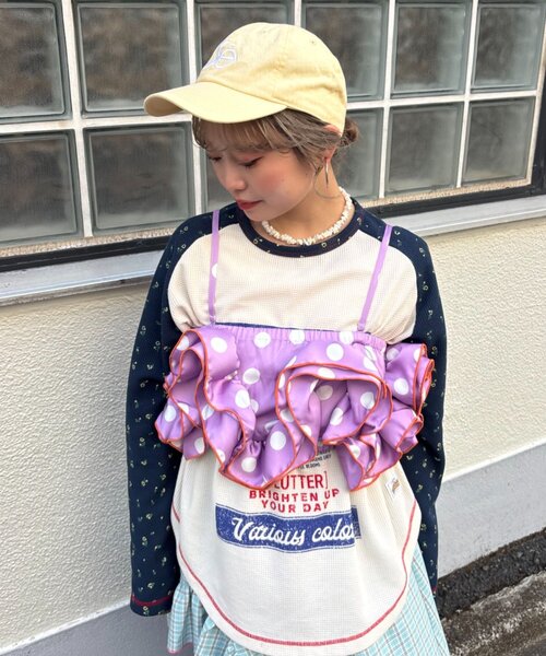 HELLO.SANFRANCISCO（ハローサンフランシスコ）の「【HELLO.SANFRANCISCO/ハローサンフランシスコ】ドット柄フリルビスチェ（キャミソール・レディース・パープル/ブラック/ホワイト・ONE SIZE）」の6枚目の写真