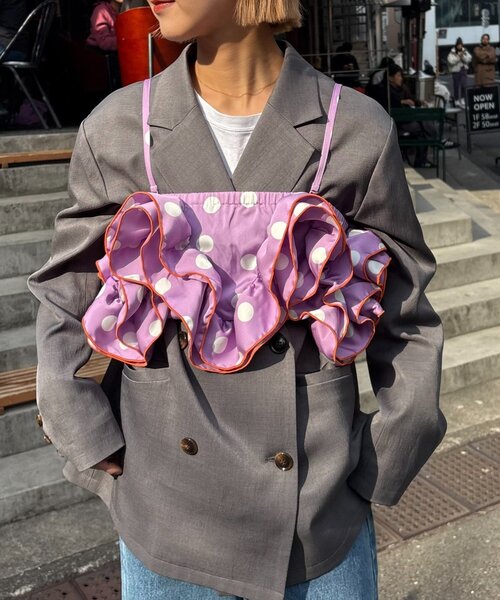 HELLO.SANFRANCISCO（ハローサンフランシスコ）の「【HELLO.SANFRANCISCO/ハローサンフランシスコ】ドット柄フリルビスチェ（キャミソール・レディース・パープル/ブラック/ホワイト・ONE SIZE）」の7枚目の写真