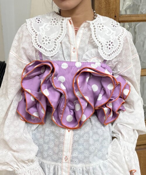 HELLO.SANFRANCISCO（ハローサンフランシスコ）の「【HELLO.SANFRANCISCO/ハローサンフランシスコ】ドット柄フリルビスチェ（キャミソール・レディース・パープル/ブラック/ホワイト・ONE SIZE）」の9枚目の写真