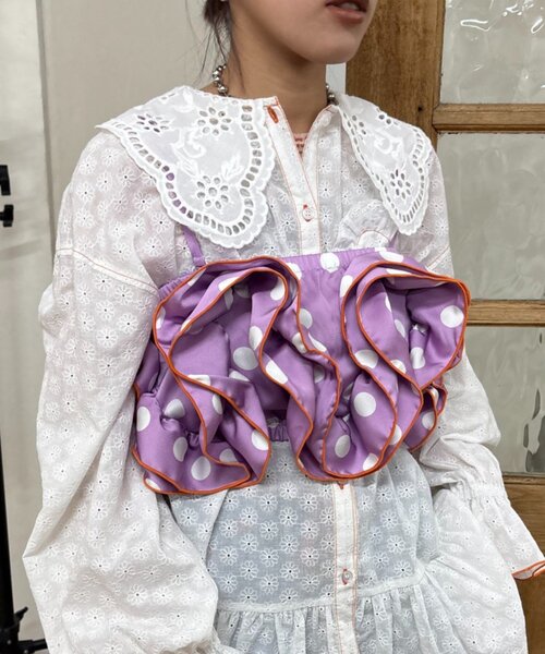 HELLO.SANFRANCISCO（ハローサンフランシスコ）の「【HELLO.SANFRANCISCO/ハローサンフランシスコ】ドット柄フリルビスチェ（キャミソール・レディース・パープル/ブラック/ホワイト・ONE SIZE）」の10枚目の写真