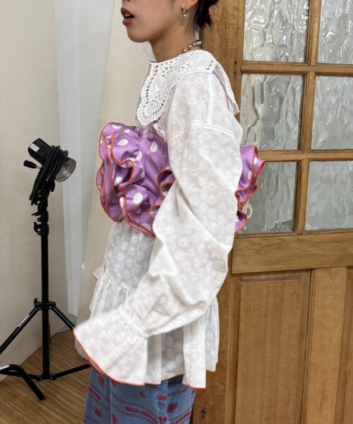 HELLO.SANFRANCISCO（ハローサンフランシスコ）の「【HELLO.SANFRANCISCO/ハローサンフランシスコ】ドット柄フリルビスチェ（キャミソール・レディース・パープル/ブラック/ホワイト・ONE SIZE）」の13枚目の写真