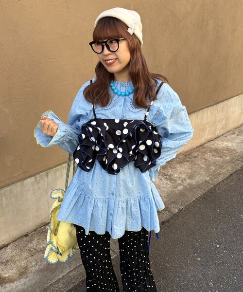 HELLO.SANFRANCISCO（ハローサンフランシスコ）の「【HELLO.SANFRANCISCO/ハローサンフランシスコ】ドット柄フリルビスチェ（キャミソール・レディース・パープル/ブラック/ホワイト・ONE SIZE）」の14枚目の写真