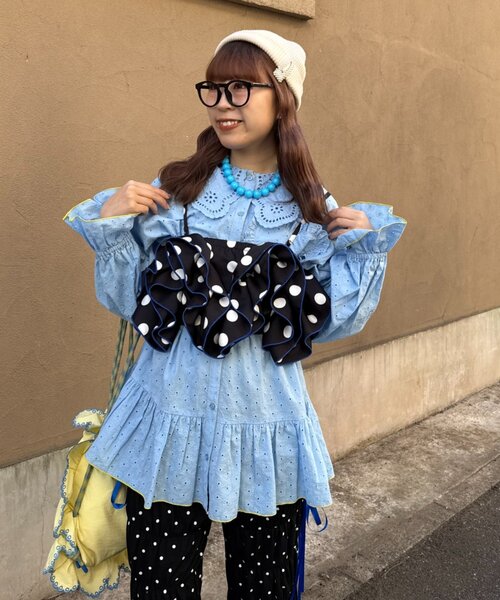 HELLO.SANFRANCISCO（ハローサンフランシスコ）の「【HELLO.SANFRANCISCO/ハローサンフランシスコ】ドット柄フリルビスチェ（キャミソール・レディース・パープル/ブラック/ホワイト・ONE SIZE）」の15枚目の写真