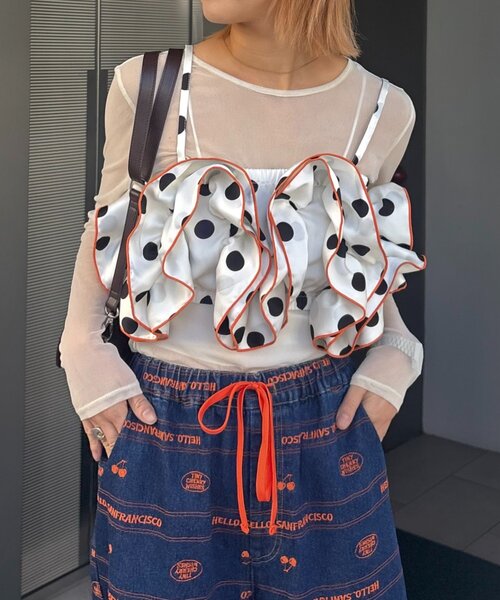 HELLO.SANFRANCISCO（ハローサンフランシスコ）の「【HELLO.SANFRANCISCO/ハローサンフランシスコ】ドット柄フリルビスチェ（キャミソール・レディース・パープル/ブラック/ホワイト・ONE SIZE）」の21枚目の写真