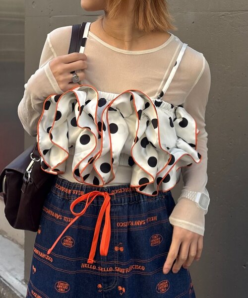 HELLO.SANFRANCISCO（ハローサンフランシスコ）の「【HELLO.SANFRANCISCO/ハローサンフランシスコ】ドット柄フリルビスチェ（キャミソール・レディース・パープル/ブラック/ホワイト・ONE SIZE）」の22枚目の写真