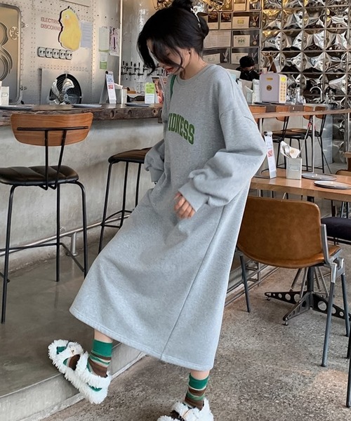 blackdia ocean（ブラックダイヤオーシャン）の「blackdia ocean スウェットロゴ ロング 裏起毛 ワンピース（ワンピース・レディース・ブラック/グレー・FREE）」の4枚目の写真