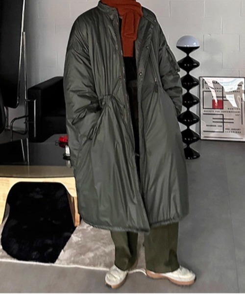 NOWLE（ノウル）の「【NOWLE】ウエストマーク 中綿 スタンドカラー ロングコート（ダウンジャケット/コート・メンズ・ブラック/ダークカーキ・FREE）」の9枚目の写真