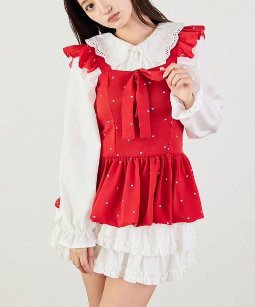 Siel(シエル)の「リボン付き ドットバルーンチュニックワンピ(ワンピース・レディース・レッド/ブラック/ホワイト・FREE)」の3枚目の写真