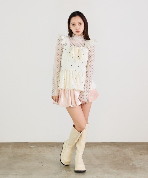 Siel(シエル)の「リボン付き ドットバルーンチュニックワンピ(ワンピース・レディース・レッド/ブラック/ホワイト・FREE)」の6枚目の写真