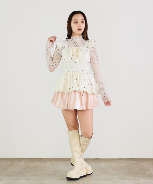 Siel(シエル)の「リボン付き ドットバルーンチュニックワンピ(ワンピース・レディース・レッド/ブラック/ホワイト・FREE)」の7枚目の写真