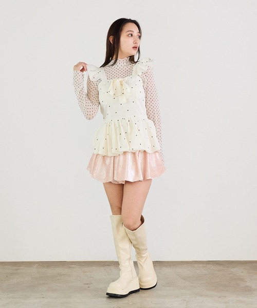Siel(シエル)の「リボン付き ドットバルーンチュニックワンピ(ワンピース・レディース・レッド/ブラック/ホワイト・FREE)」の8枚目の写真