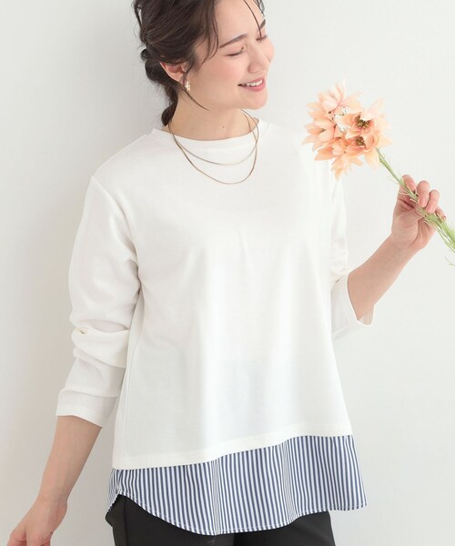 SHOO・LA・RUE(シューラルー)の「【洗濯機可/S-LL】レイヤードスタイルにおすすめ 裾切替 スムースロンT(Tシャツ/カットソー・レディース・ホワイト/ブラック/ホワイト系3・04/03/02/01)」の1枚目の写真