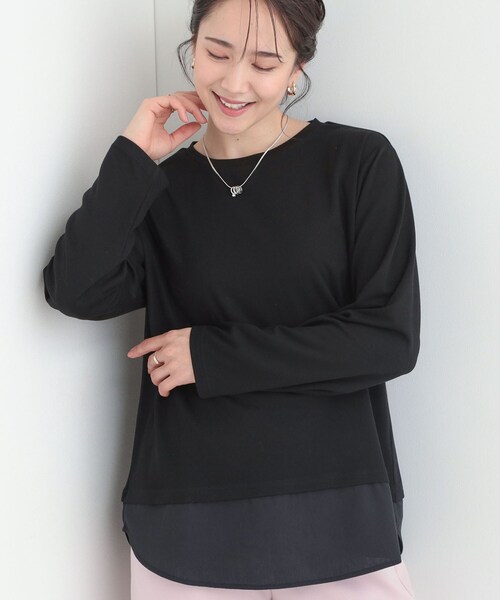 SHOO・LA・RUE(シューラルー)の「【洗濯機可/S-LL】レイヤードスタイルにおすすめ 裾切替 スムースロンT(Tシャツ/カットソー・レディース・ホワイト/ブラック/ホワイト系3・04/03/02/01)」の3枚目の写真