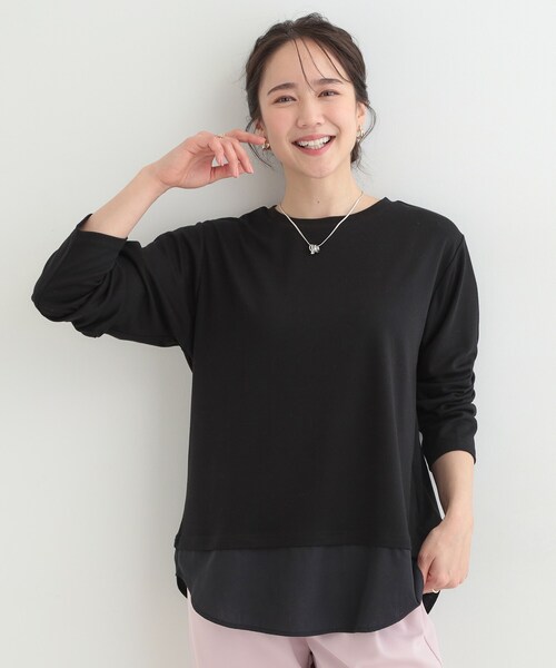 SHOO・LA・RUE(シューラルー)の「【洗濯機可/S-LL】レイヤードスタイルにおすすめ 裾切替 スムースロンT(Tシャツ/カットソー・レディース・ホワイト/ブラック/ホワイト系3・04/03/02/01)」の8枚目の写真