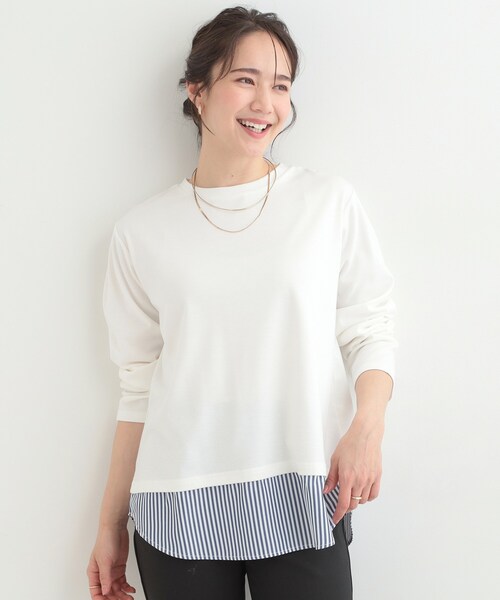 SHOO・LA・RUE(シューラルー)の「【洗濯機可/S-LL】レイヤードスタイルにおすすめ 裾切替 スムースロンT(Tシャツ/カットソー・レディース・ホワイト/ブラック/ホワイト系3・04/03/02/01)」の12枚目の写真
