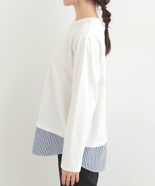 SHOO・LA・RUE(シューラルー)の「【洗濯機可/S-LL】レイヤードスタイルにおすすめ 裾切替 スムースロンT(Tシャツ/カットソー・レディース・ホワイト/ブラック/ホワイト系3・04/03/02/01)」の17枚目の写真