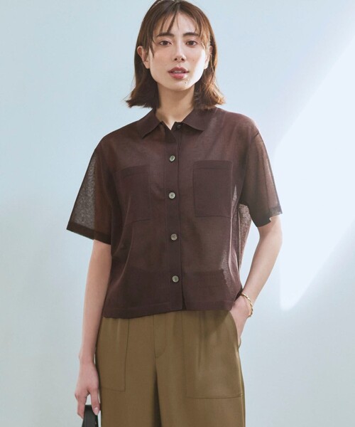23区 S(ニジュウサンクチイサイサイズ)の「シアー ポロニット(ニット/セーター・レディース・ブラック系/レッド系/アイボリー系/ダークブラウン系・32)」の3枚目の写真