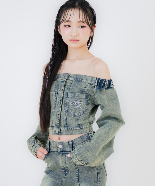 ANAP GiRL(アナップガール)の「デニム オフショル トップス(別売りセットアップ)(シャツ/ブラウス・キッズ・ブラック/ブルー・M/S/XS)」の10枚目の写真