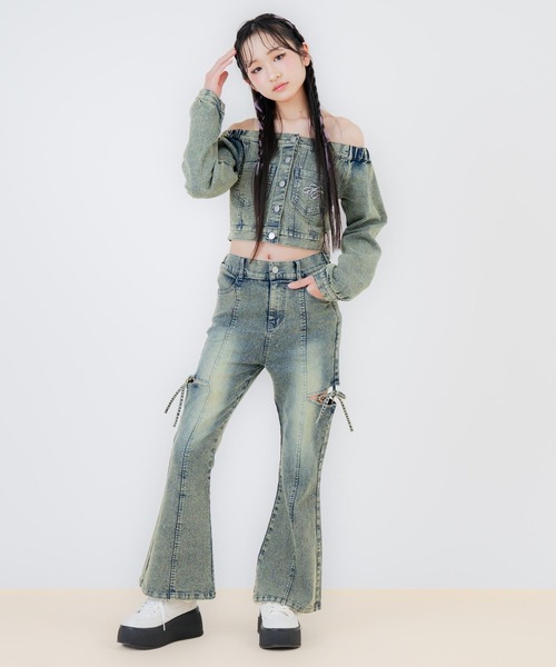 ANAP GiRL(アナップガール)の「デニム オフショル トップス(別売りセットアップ)(シャツ/ブラウス・キッズ・ブラック/ブルー・M/S/XS)」の13枚目の写真