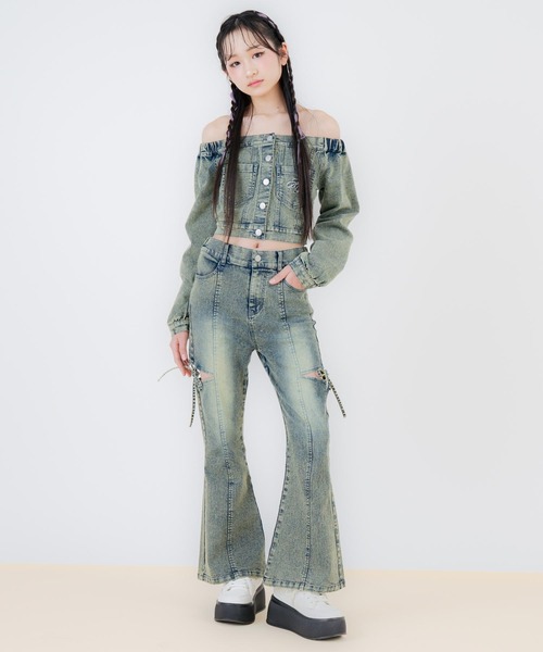 ANAP GiRL(アナップガール)の「デニム オフショル トップス(別売りセットアップ)(シャツ/ブラウス・キッズ・ブラック/ブルー・M/S/XS)」の14枚目の写真