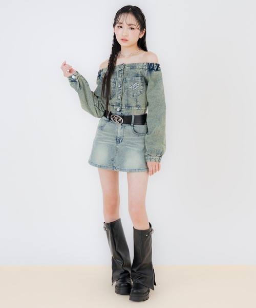 ANAP GiRL(アナップガール)の「デニム オフショル トップス(別売りセットアップ)(シャツ/ブラウス・キッズ・ブラック/ブルー・M/S/XS)」の15枚目の写真