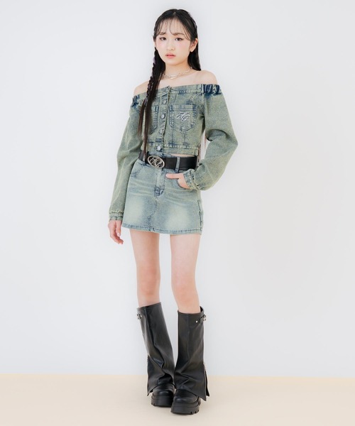 ANAP GiRL(アナップガール)の「デニム オフショル トップス(別売りセットアップ)(シャツ/ブラウス・キッズ・ブラック/ブルー・M/S/XS)」の16枚目の写真