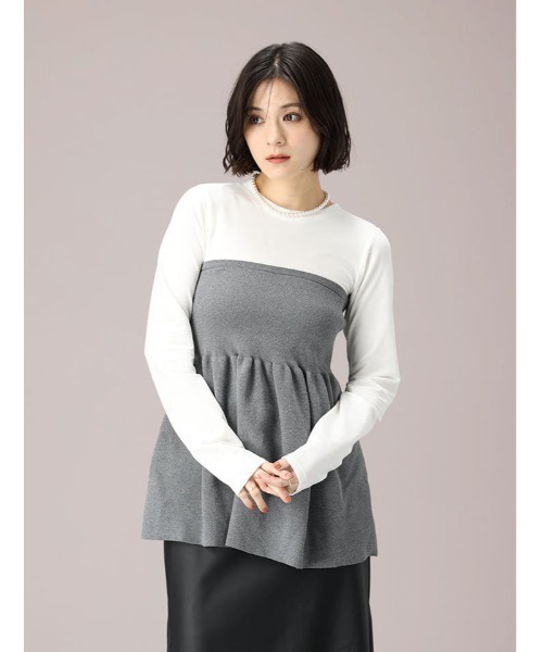 fifth(フィフス)の「異素材ドッキングビスチェ風トップス(Tシャツ/カットソー・レディース・ブラック/グレー・M)」の1枚目の写真