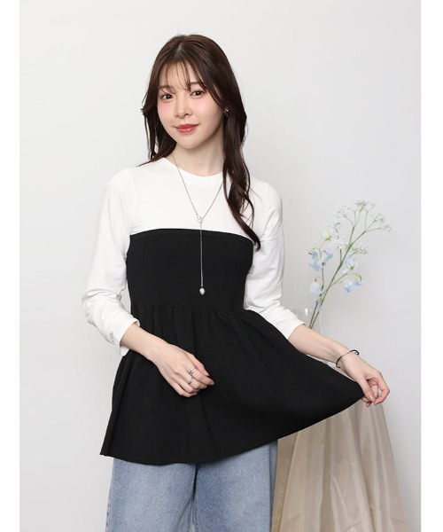 fifth(フィフス)の「異素材ドッキングビスチェ風トップス(Tシャツ/カットソー・レディース・ブラック/グレー・M)」の2枚目の写真