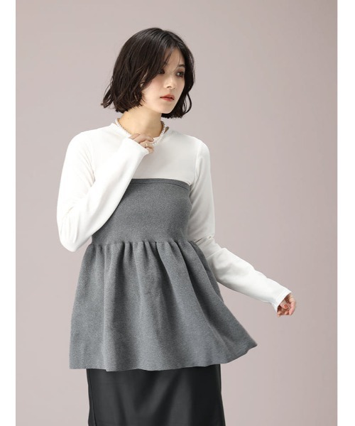 fifth(フィフス)の「異素材ドッキングビスチェ風トップス(Tシャツ/カットソー・レディース・ブラック/グレー・M)」の3枚目の写真