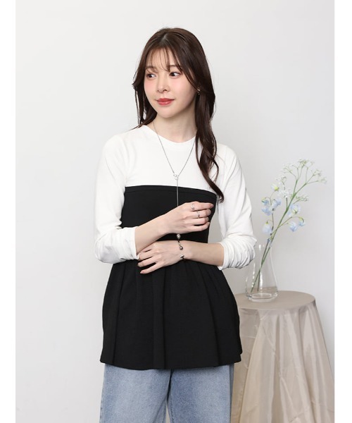 fifth(フィフス)の「異素材ドッキングビスチェ風トップス(Tシャツ/カットソー・レディース・ブラック/グレー・M)」の8枚目の写真