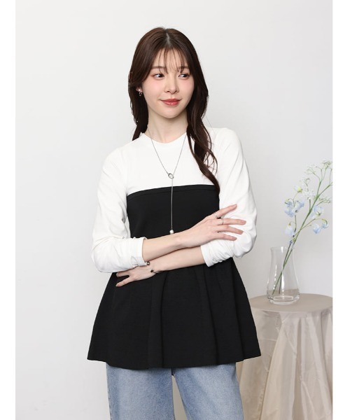 fifth(フィフス)の「異素材ドッキングビスチェ風トップス(Tシャツ/カットソー・レディース・ブラック/グレー・M)」の9枚目の写真