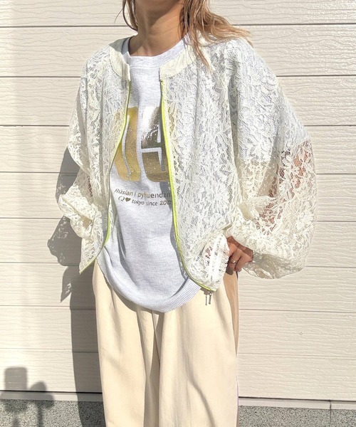 Q（キュー）の「レースブルゾン（ブルゾン・レディース・アイボリー/ブラック・MEDIUM）」の4枚目の写真