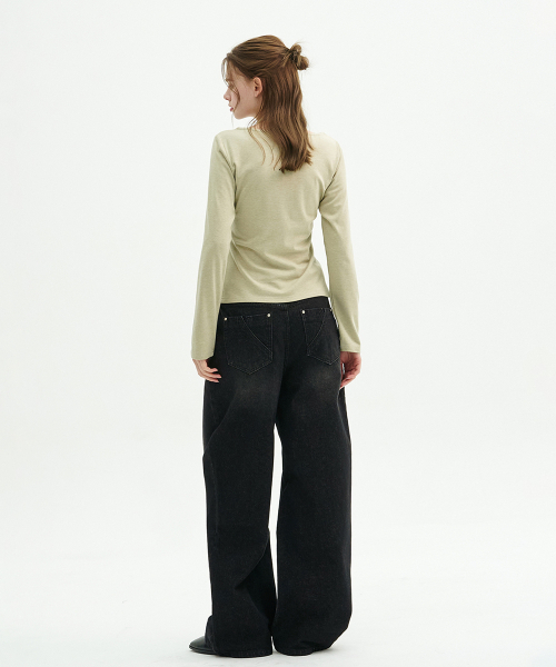MICANE(ミケーネ)の「イクスラブラシウォッシングワイドデニムパンツ(デニムパンツ・レディース・ブラック/ネイビー・SMALL/MEDIUM/LARGE/X-LARGE/XX-LARGE/X-SMALL)」の6枚目の写真